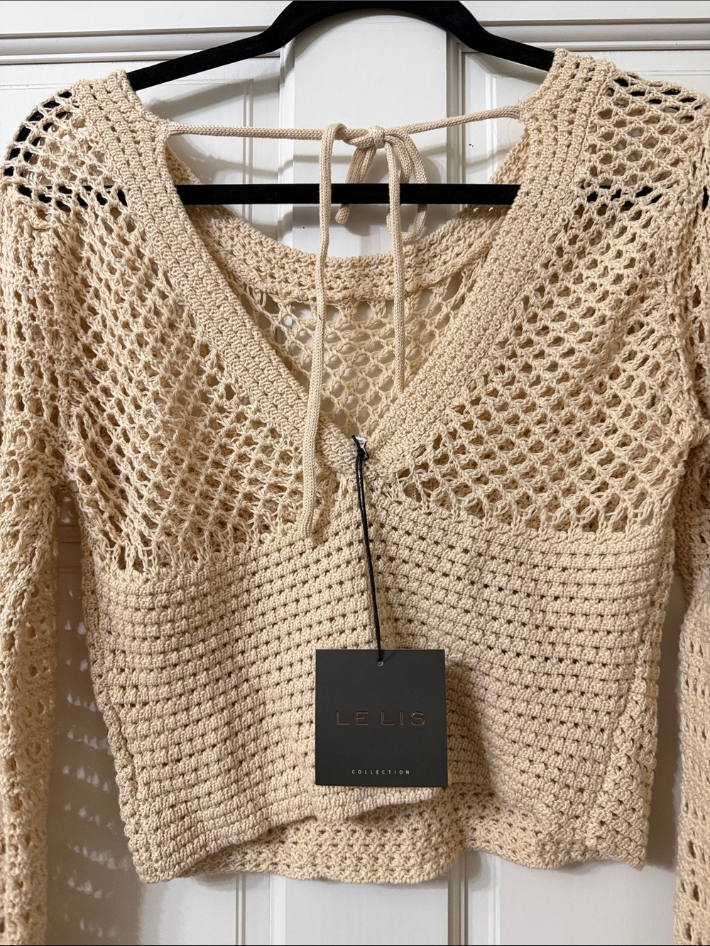 Le Lis Cream Crochet Open-Weave Crop Top - Picture 3 of 3